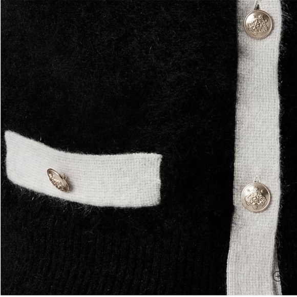 J crew Brushed cashmere fitted cardigan with contrast trim in black/ivory sz XXS - Picture 5 of 13